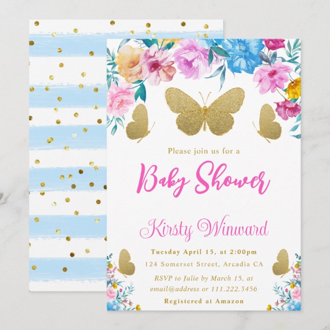 Convite Esfregue. Chá de fraldas de borboleta azul e Doura (Frente/Verso)