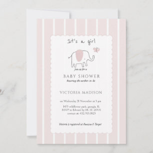 Convite Esgotado Desenho de Elefante Rosa Minimalista É um