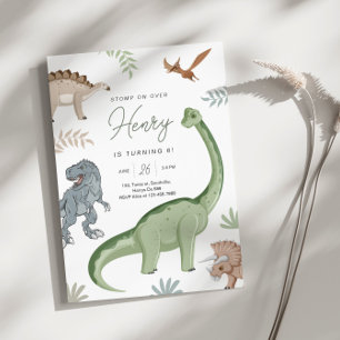 Convite Esmague, Mastigue e Ruge! Aniversário dos Dinossau