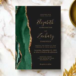 Convite Esmeralda Chic Verde Dourado Ágata Escura Casament