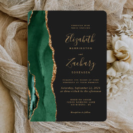 Convite Esmeralda Chic Verde Dourado Ágata Escuro Arredond