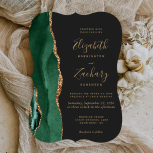 Convite Esmeralda Chic Verde Dourado Ágata Escuro Suporte