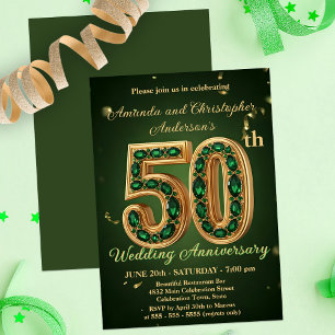 Convite Esmeralda e Dourado 50º Aniversário de Casamento