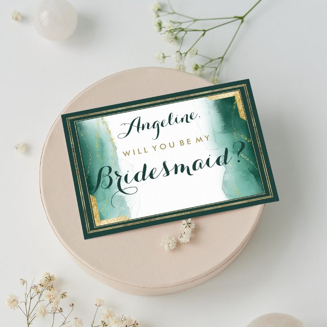 Convite Esmeralda esmeralda, dourada, Bridesmaid (Elegant emerald green gold glitter Bridesmaid)