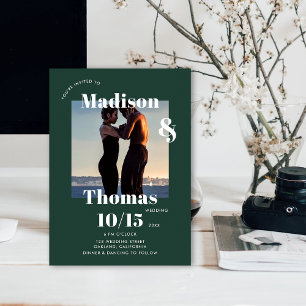 Convite Esmeralda Verde 1 Foto Ousado Casamento Minimalist