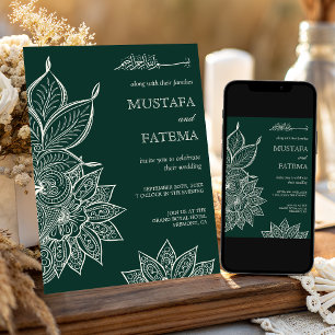 Convite Esmeralda Verde Creme Mehndi Henna Casamento Muçul