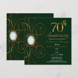 Convite Esmeralda Verde & Diamante Dourado 70 70º Aniversá