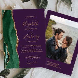 Convite Esmeralda Verde Dourado Ágata Foto Roxo Casamento