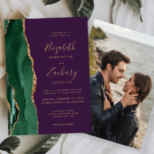Convite Esmeralda Verde Dourado Ágata Foto Roxo Casamento