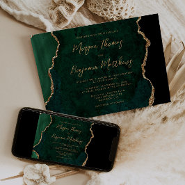 Convite Esmeralda Verde Dourado Ágata Script Casamento