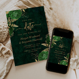 Convite Esmeralda Verde Dourado Floral Casamento Salve a D