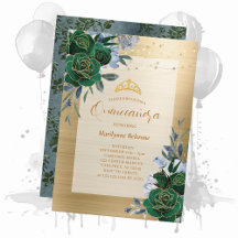 Esmeralda Verde Dourado Floral Quinceañera
