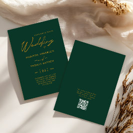 Convite Esmeralda Verde Dourado Tipografia Moderna Casamen