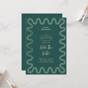 Convite Esmeralda Verde e Dourado Squiggle Quinceañera Sav
