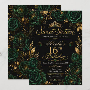 Convite Esmeralda Verde e Dourado Sweet Sixteen