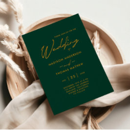 Convite Esmeralda Verde e Dourado Tipografia Moderna Casam
