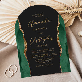 Convite Esmeralda Verde Ouro Ágata Script Arco Escuro Casa