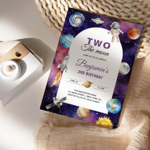 Convite Espaço Astronauta Dois Para a Lua Segundo Aniversá