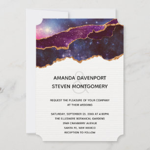 Convite Espaço Azul e Roxo e Estrelas Casamento Moderno