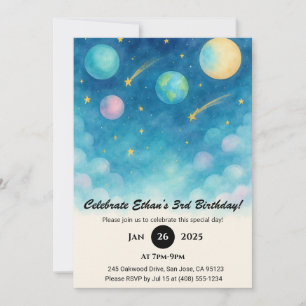 Convite Espaço Azul Pastel Aniversário