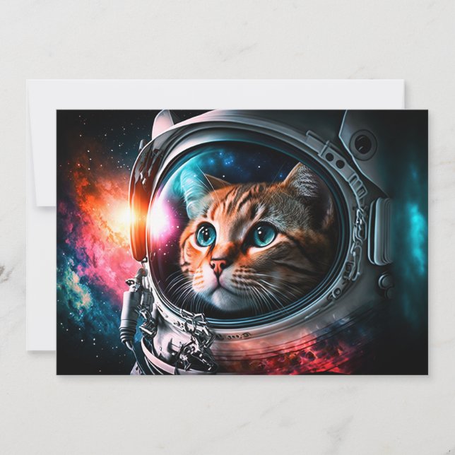 Convite Espaço Engraçado Astronauta Gatinho Galáxia Univer (Frente)