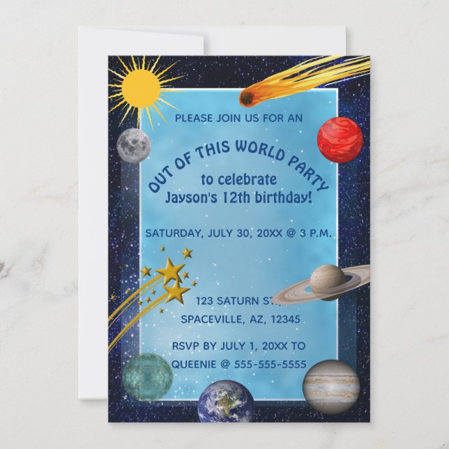 Convite Espaço Exterior de Aniversário Editável (Frente)