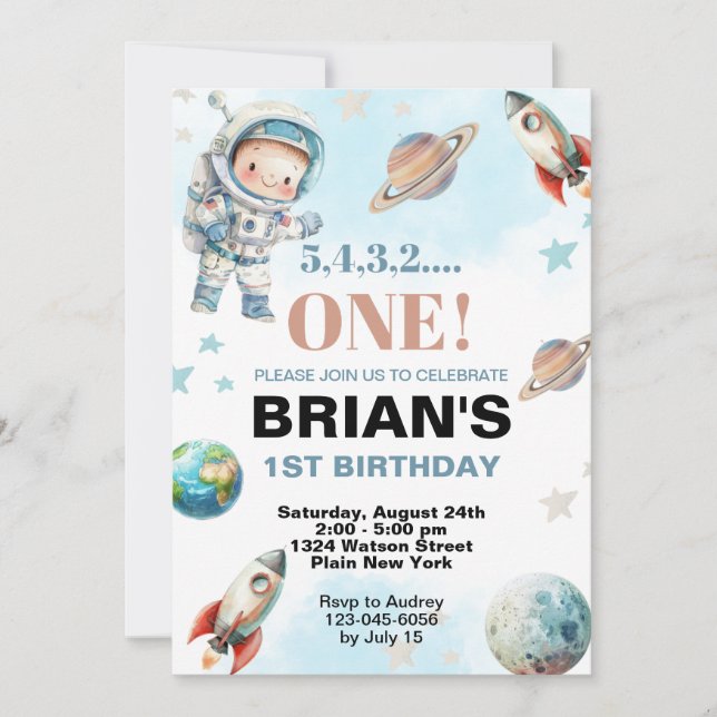 Convite Espaço Exterior Primeiro Aniversário (Frente)