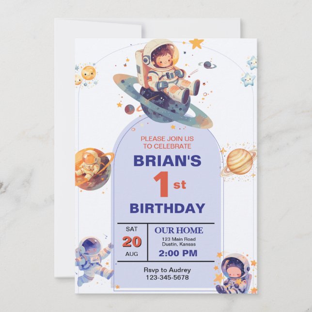 Convite Espaço Exterior Primeiro Aniversário (Frente)