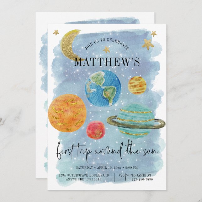 Convite Espaço Exterior Primeiro Aniversário (Frente/Verso)