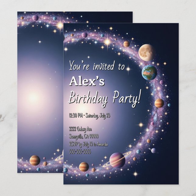 Convite Espaço para Crianças Parecido com Festa de anivers (Frente/Verso)