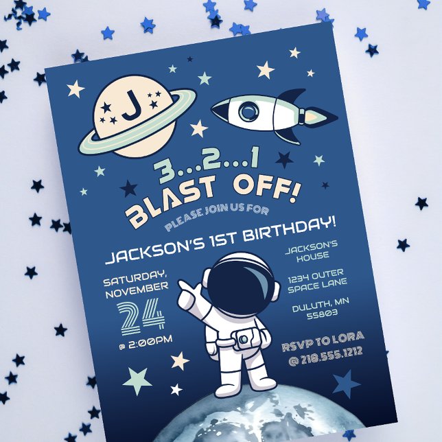 Convite Espaço Sideral Fora deste Mundo 1º Aniversário (Outer Space Out of this World 1st Birthday Invitation)