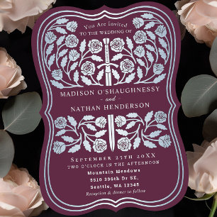Convite Espada de Prata Medieval Royal Mauve Casamento