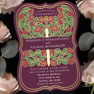 Convite Espada Floral Medieval Real Mauve Casamento