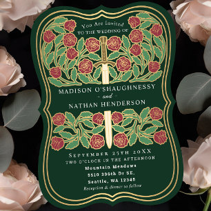 Convite Espada Floral Medieval Real Verde Casamento