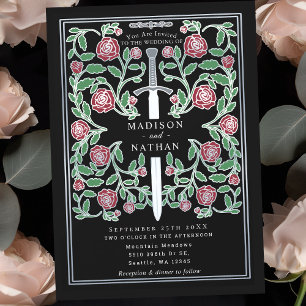 Convite Espada Floral Prateada Preta Casamento Medieval Fa