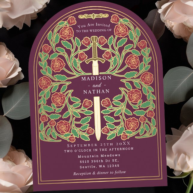 Convite Espada Medieval Real Mauve Arco de Casamento (Criador carregado)