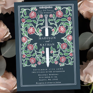 Convite Espada Prateada Cinza Floral Fantasia Medieval Cas