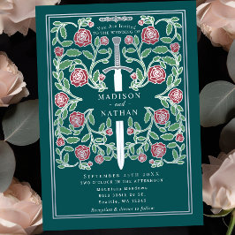 Convite Espada Prateada com Flores Teal Casamento de Fanta
