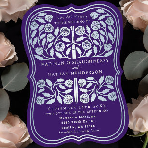 Convite Espada Prateada Medieval Royal Purple Casamento