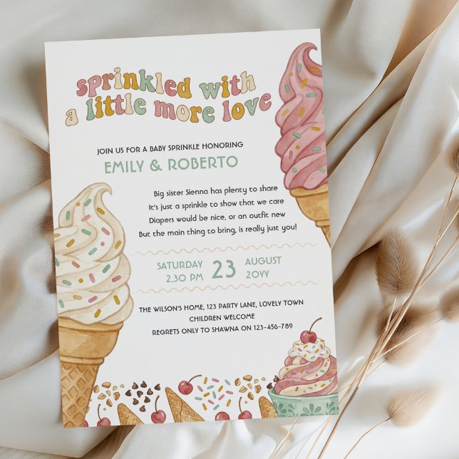 Convite Espalhado Com Amor Retro Sorvete Baby Sprinkle (Retro ice cream baby sprinkle invitation by Darling & May)