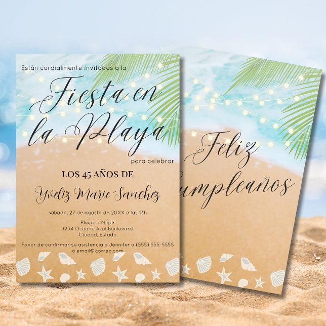 Convite Espanha Chic Beach Sand Shore 45th Festa de aniver (Criador carregado)