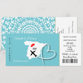 Convite Espanha de Destino de Casamento de Passagem de Bil