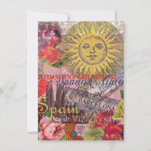 Convite Espanha Vintage Sol Viagem Colagem Retro Europa