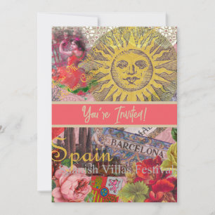 Convite Espanha Vintage Sol Viagem Colagem Retro Europa