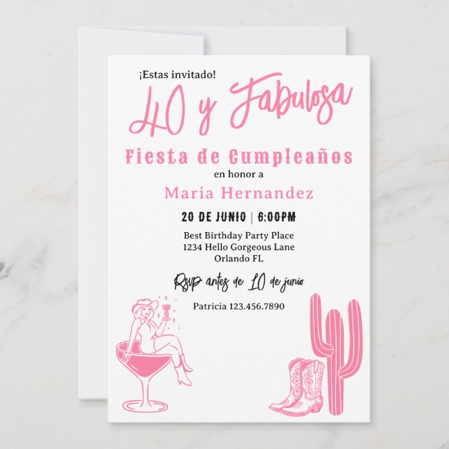 Convite Espanhol 40 y Fabulosa Western Fiesta Aniversário (Frente)