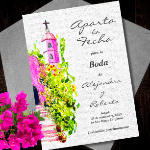 Convite Espanhol, Aquarela Rosa Capela Casamento Salvar Da