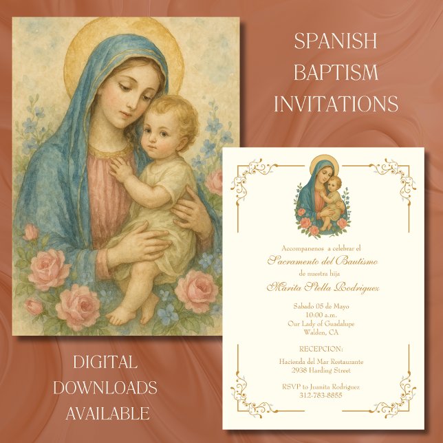CONVITE ESPANHOL BAPTISMO MARY BABY JESUS CHRISTENS (Criador carregado)