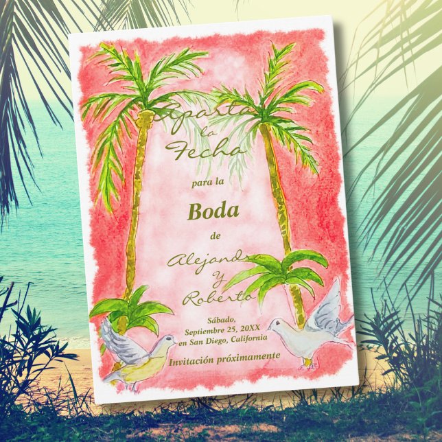 Convite Espanhol, Casamento com Aquarela Tropical Salvar a (Criador carregado)