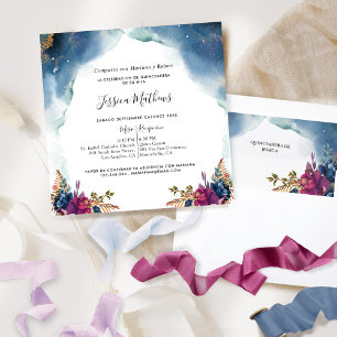 Convite Espanhol, Celestial Quinceañera, Azul Roxo, Teal