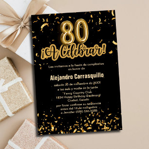 Convite Espanhol Chic Preto e Dourado Confete Aniversário 